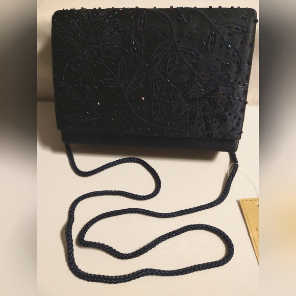 NYTLITES MIDNIGHT BLUE EMBELLISHED CONVERTIBLE EVENING CLUTCH HANDBAG (NWT) - Picture 5 of 6